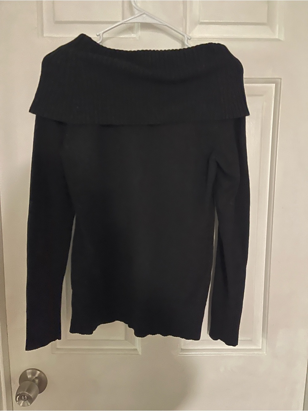 White House Black Market Black Off-the-Shoulder Ribbed Foldover Sweater